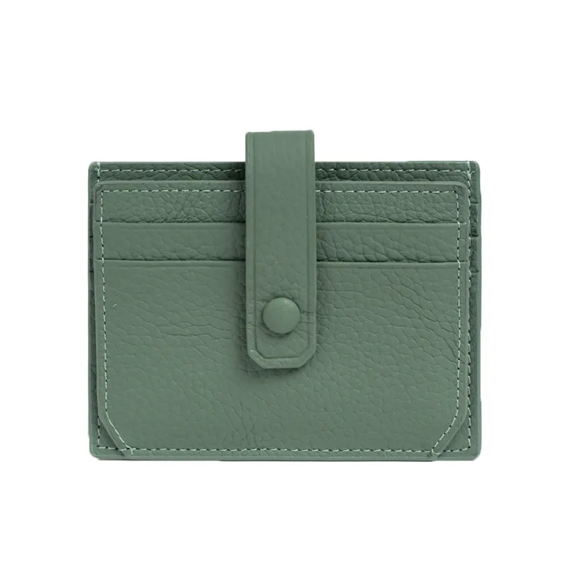 Unisex cowhide leather card holder with buckle