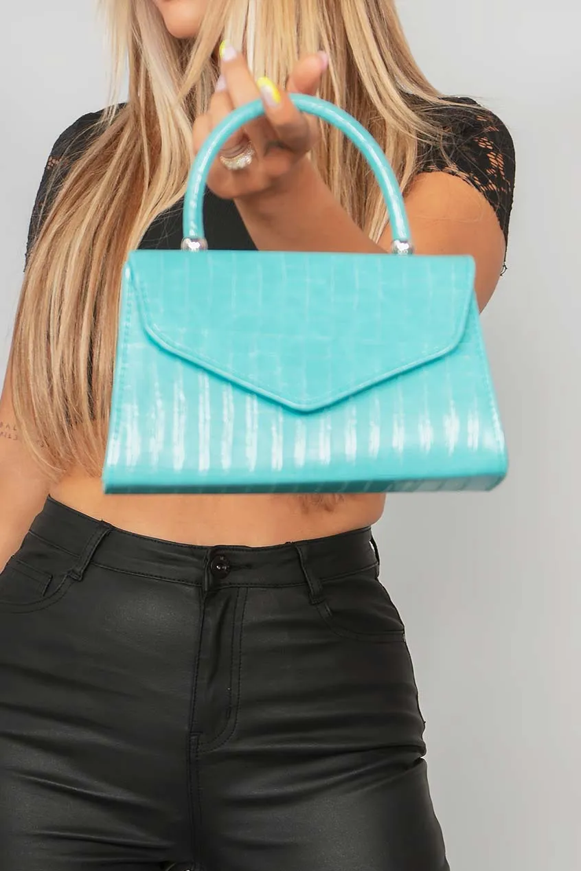 Veronica Turquoise Croc Print Grab Bag