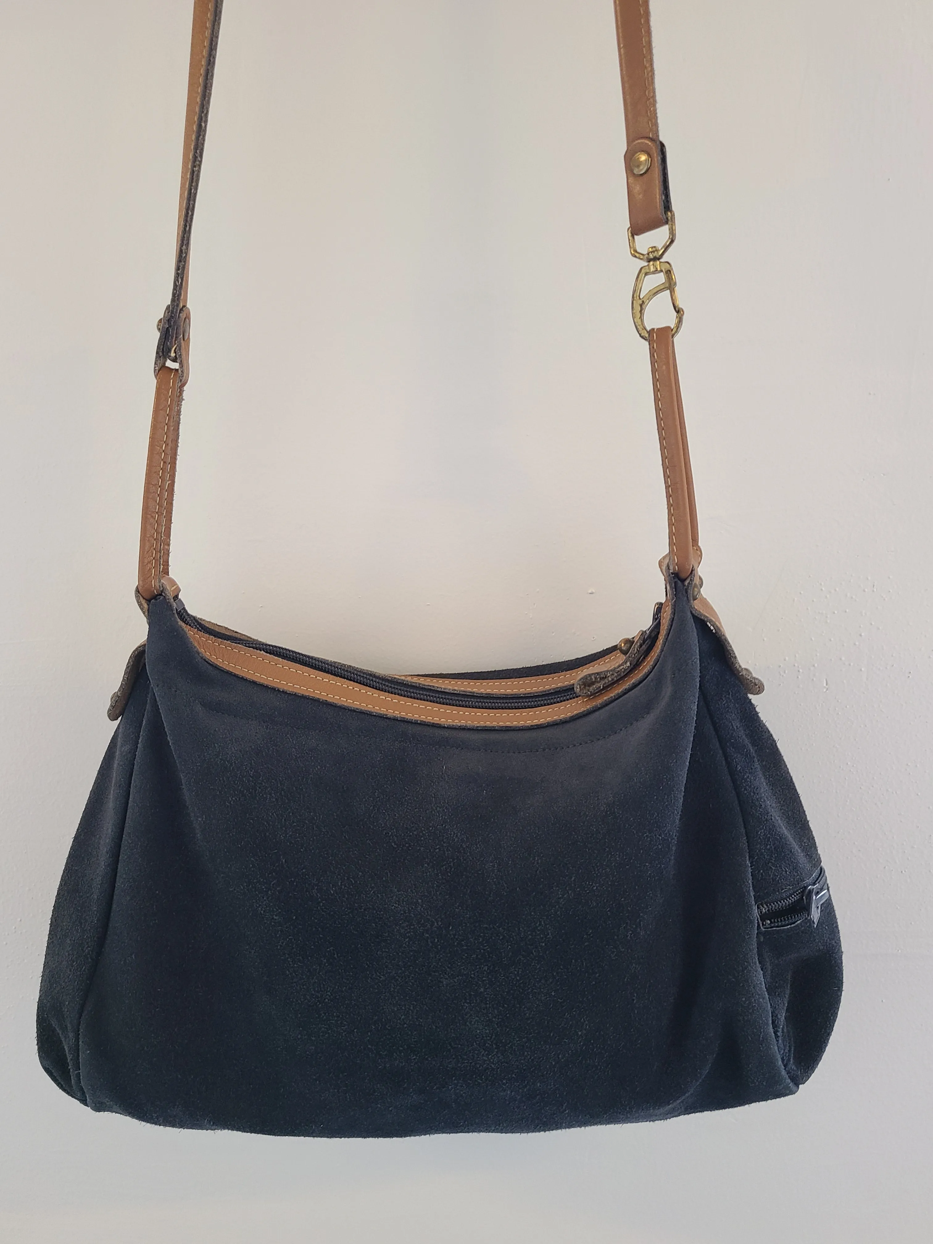 Vintage 1980s G.H. Bass Navy Suede Shoulder Bag
