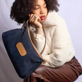 Vintage 1980s G.H. Bass Navy Suede Shoulder Bag