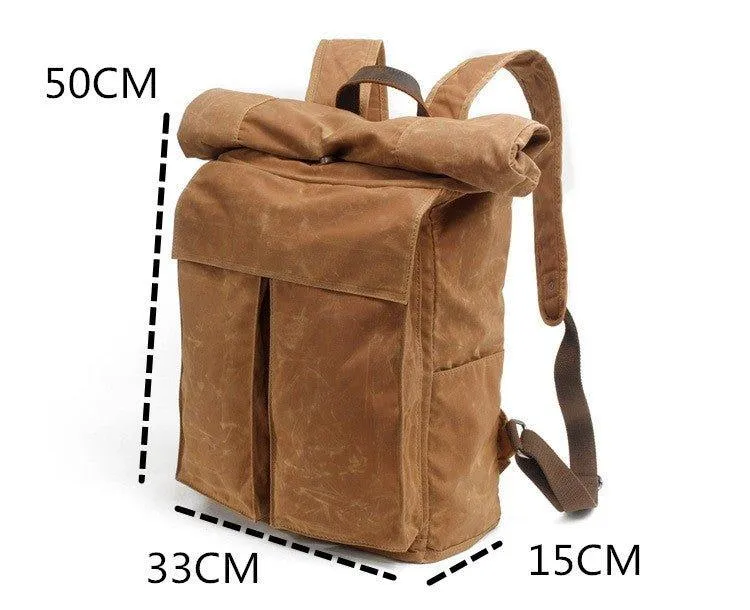 Vintage Canvas Backpack Rucksack Roll Top-Dark Grey