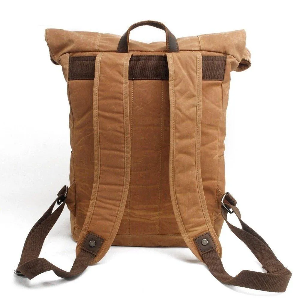 Vintage Canvas Backpack Rucksack Roll Top-Dark Grey