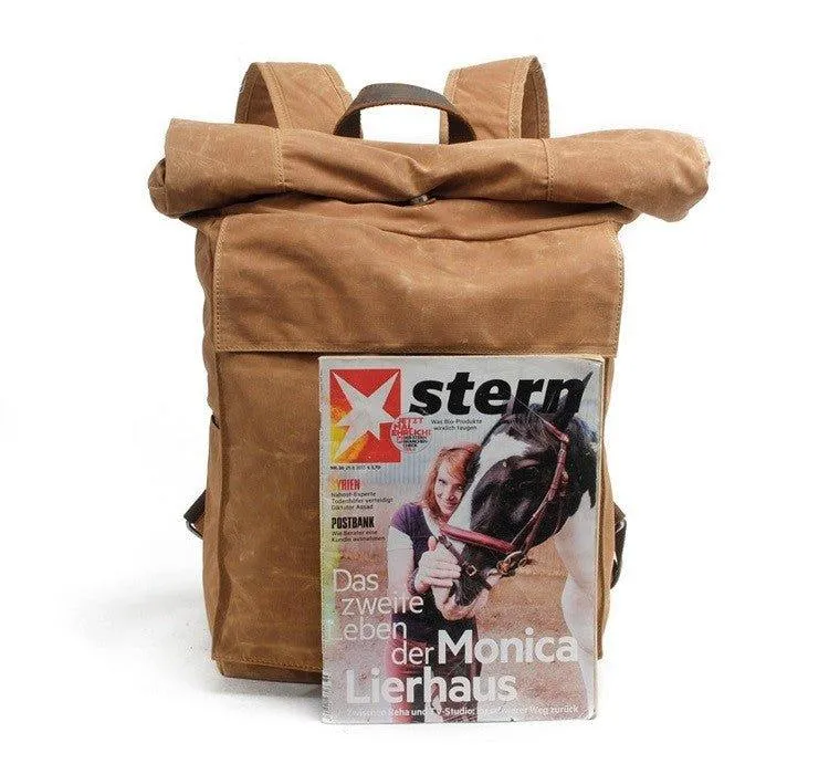 Vintage Canvas Backpack Rucksack Roll Top-Dark Grey