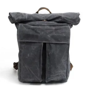 Vintage Canvas Backpack Rucksack Roll Top-Dark Grey