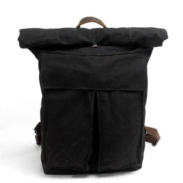 Vintage Canvas Backpack Rucksack Roll Top-Dark Grey