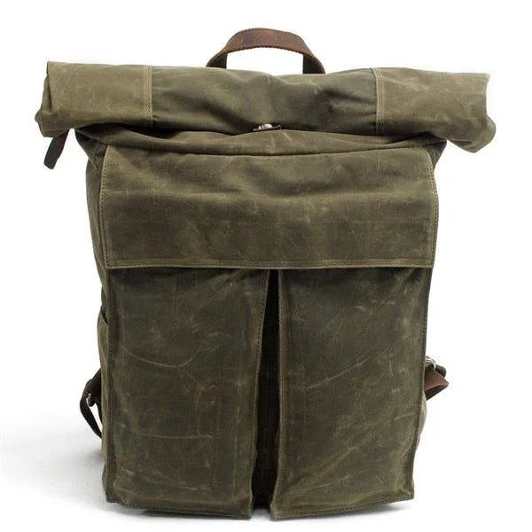 Vintage Canvas Backpack Rucksack Roll Top-Dark Grey