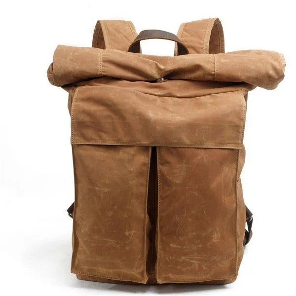 Vintage Canvas Backpack Rucksack Roll Top-Dark Grey