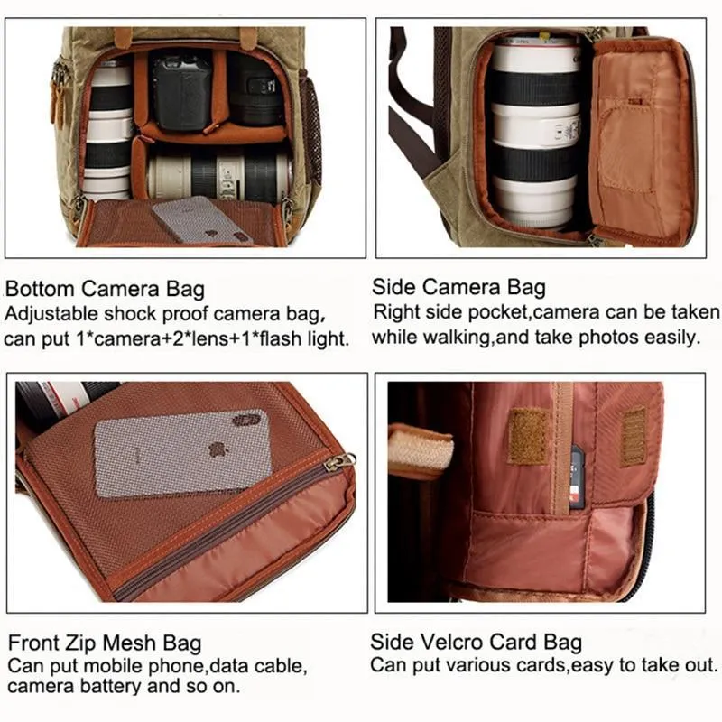 Vintage Outdoor Waterproof Camera Bag Backpack