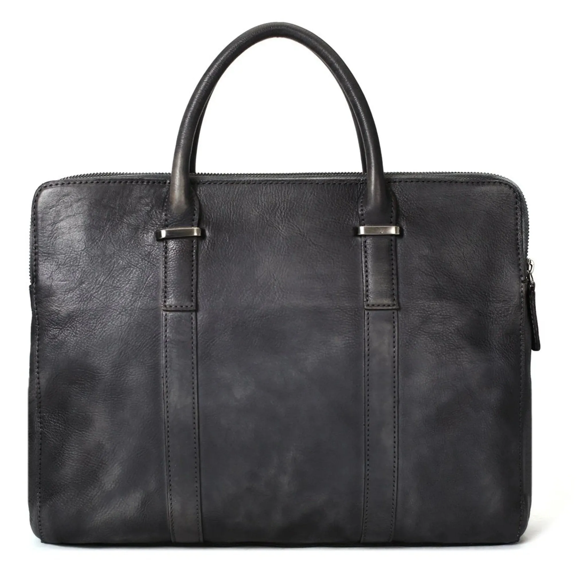 Vintage Vegetable Tanned Leather Briefcase - Dark Grey