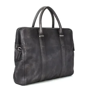 Vintage Vegetable Tanned Leather Briefcase - Dark Grey