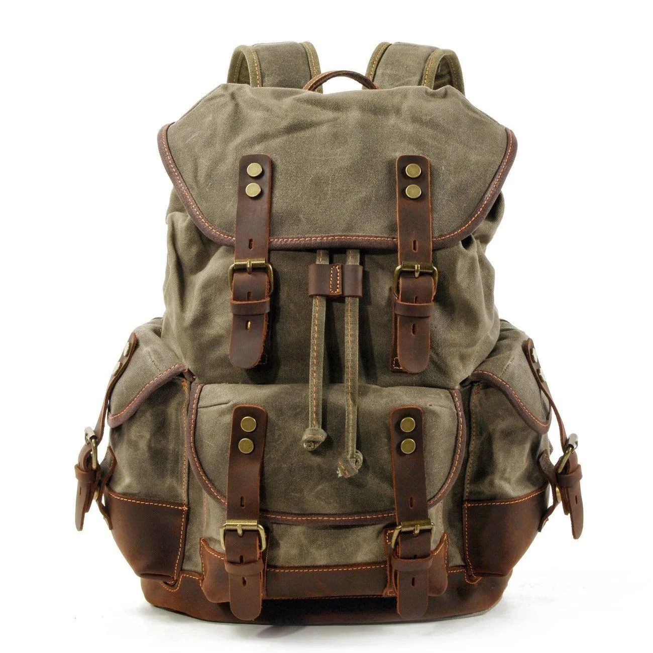 Vintage Waxed Canvas Backpack Waterproof for Men-Coffee