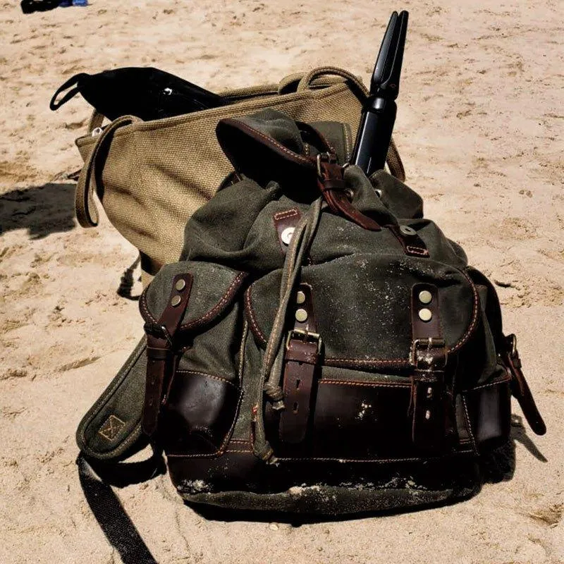 Vintage Waxed Canvas Backpack Waterproof for Men-Coffee