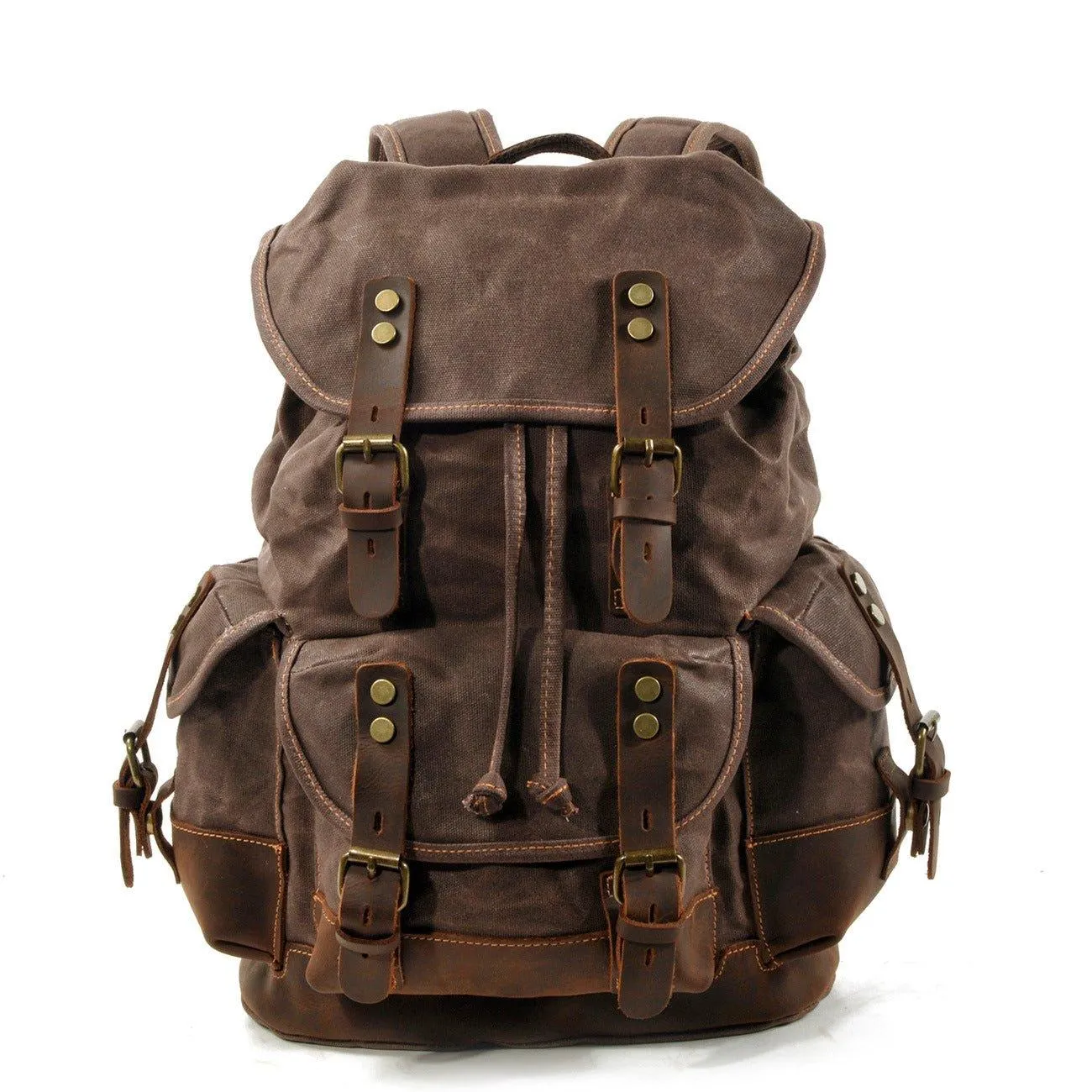 Vintage Waxed Canvas Backpack Waterproof for Men-Coffee
