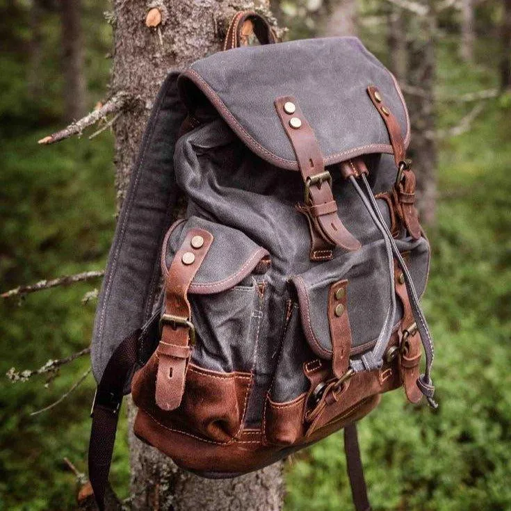Vintage Waxed Canvas Backpack Waterproof for Men-Coffee
