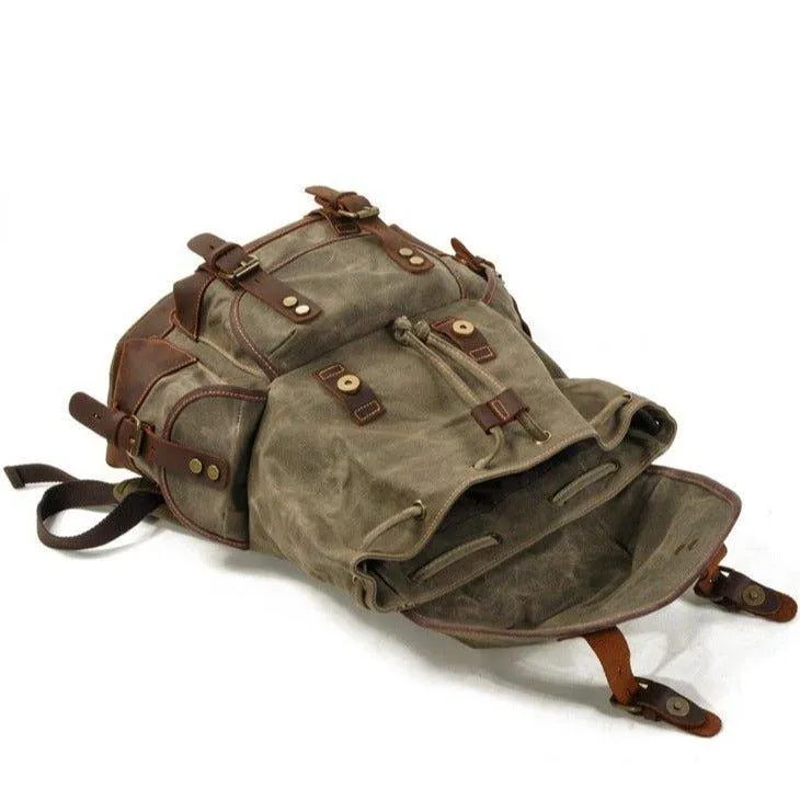 Vintage Waxed Canvas Backpack Waterproof for Men-Coffee