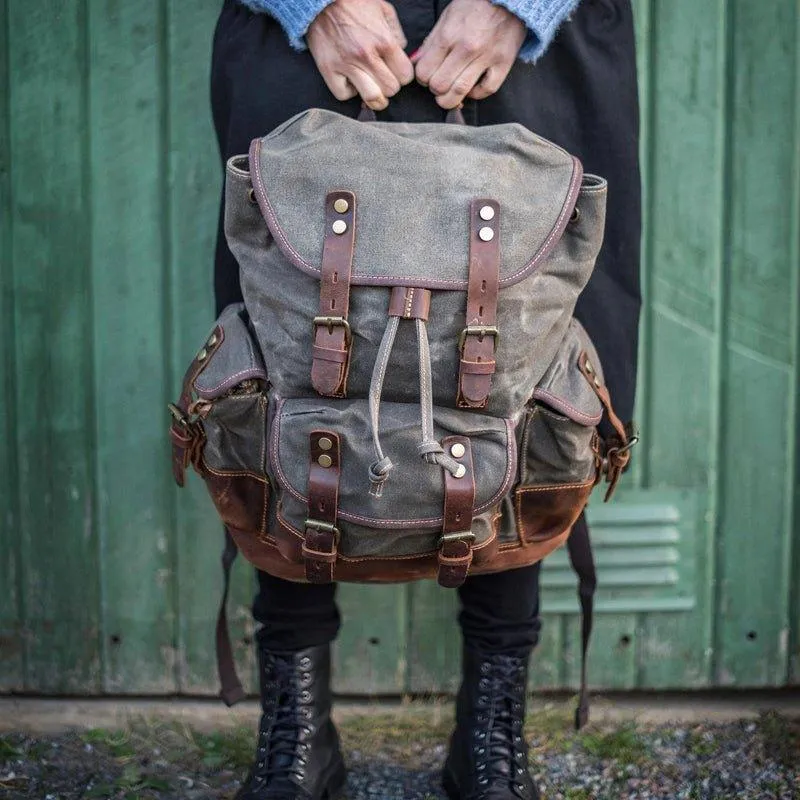 Vintage Waxed Canvas Backpack Waterproof for Men-Coffee