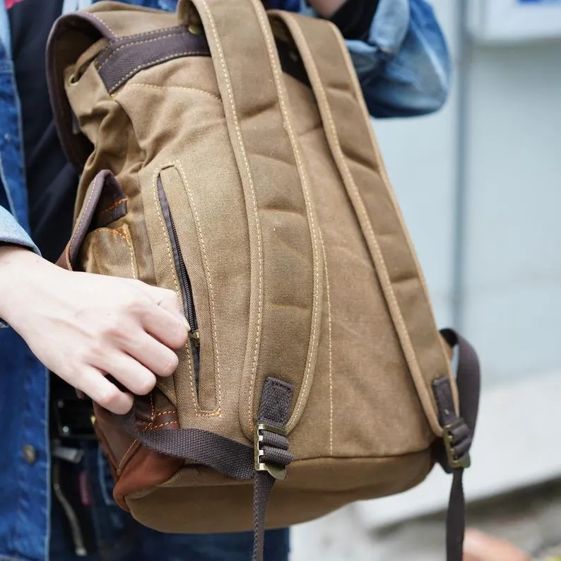Vintage Waxed Canvas Backpack Waterproof for Men-Coffee