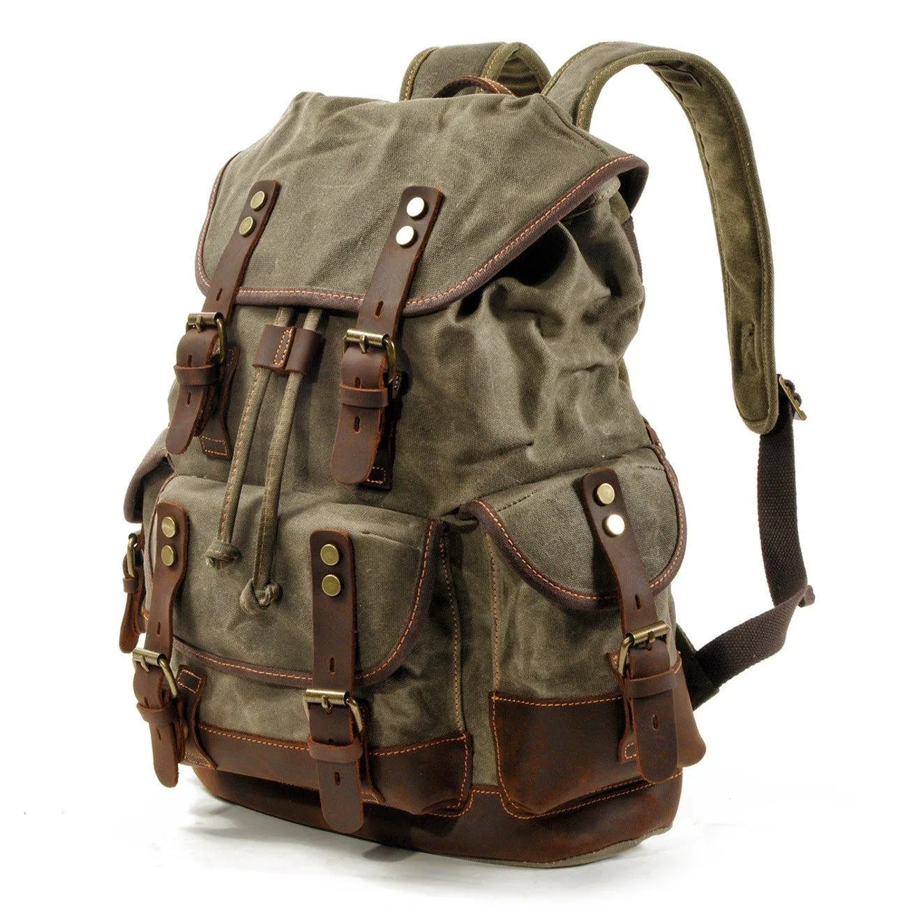 Vintage Waxed Canvas Backpack Waterproof for Men-Coffee