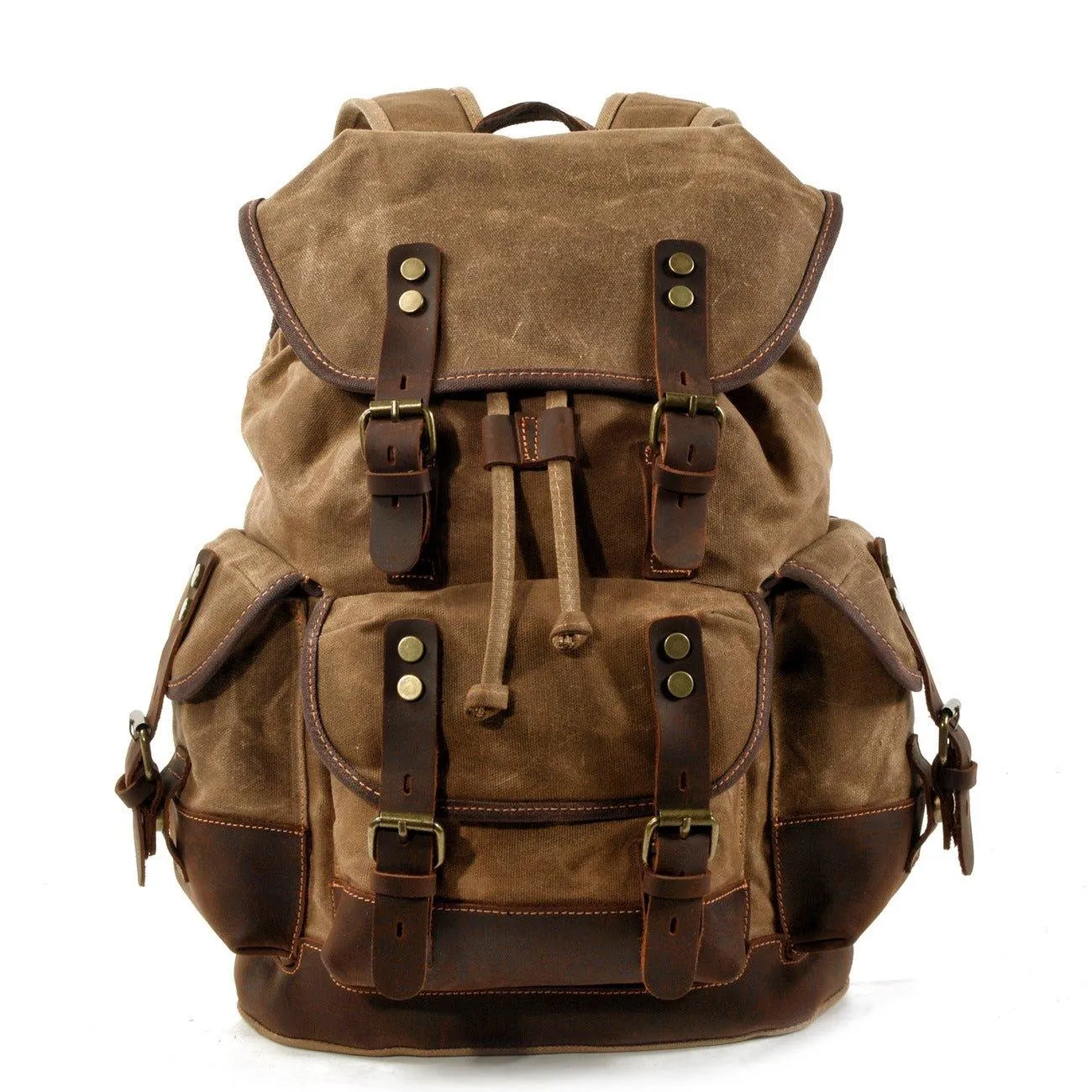 Vintage Waxed Canvas Backpack Waterproof for Men-Coffee