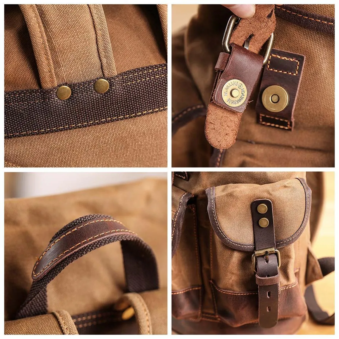 Vintage Waxed Canvas Backpack Waterproof for Men-Coffee