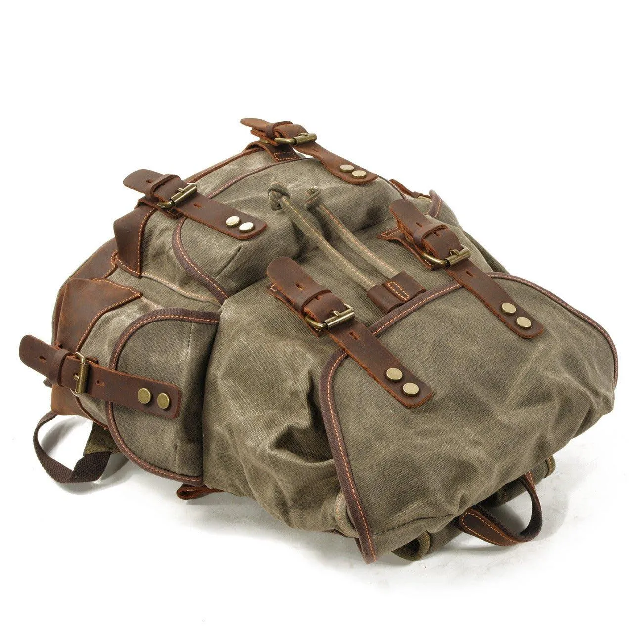 Vintage Waxed Canvas Backpack Waterproof for Men-Coffee