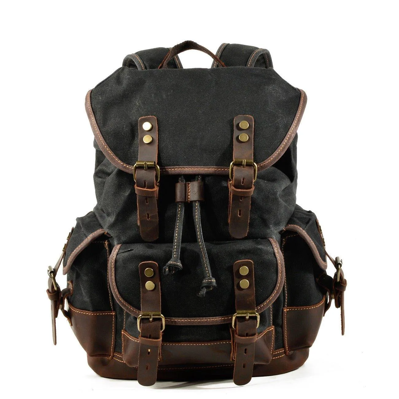Vintage Waxed Canvas Backpack Waterproof for Men-Coffee