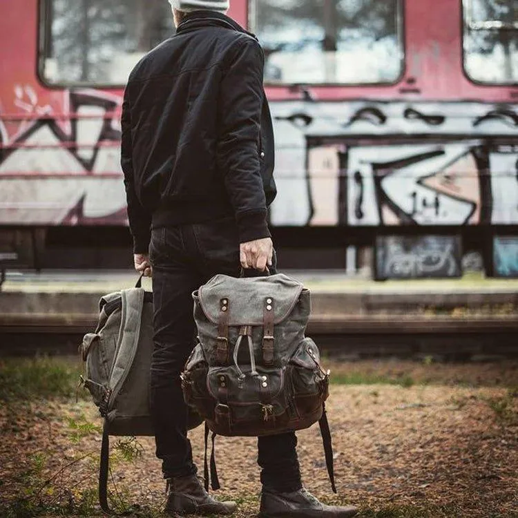 Vintage Waxed Canvas Backpack Waterproof for Men-Coffee