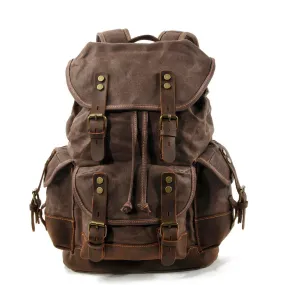 Vintage Waxed Canvas Backpack Waterproof for Men-Coffee