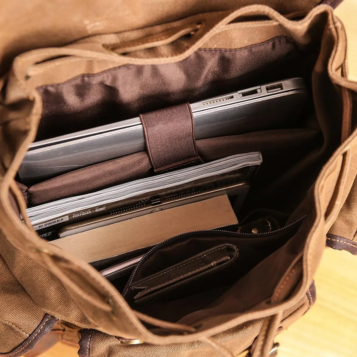 Vintage Waxed Canvas Backpack Waterproof for Men-Coffee