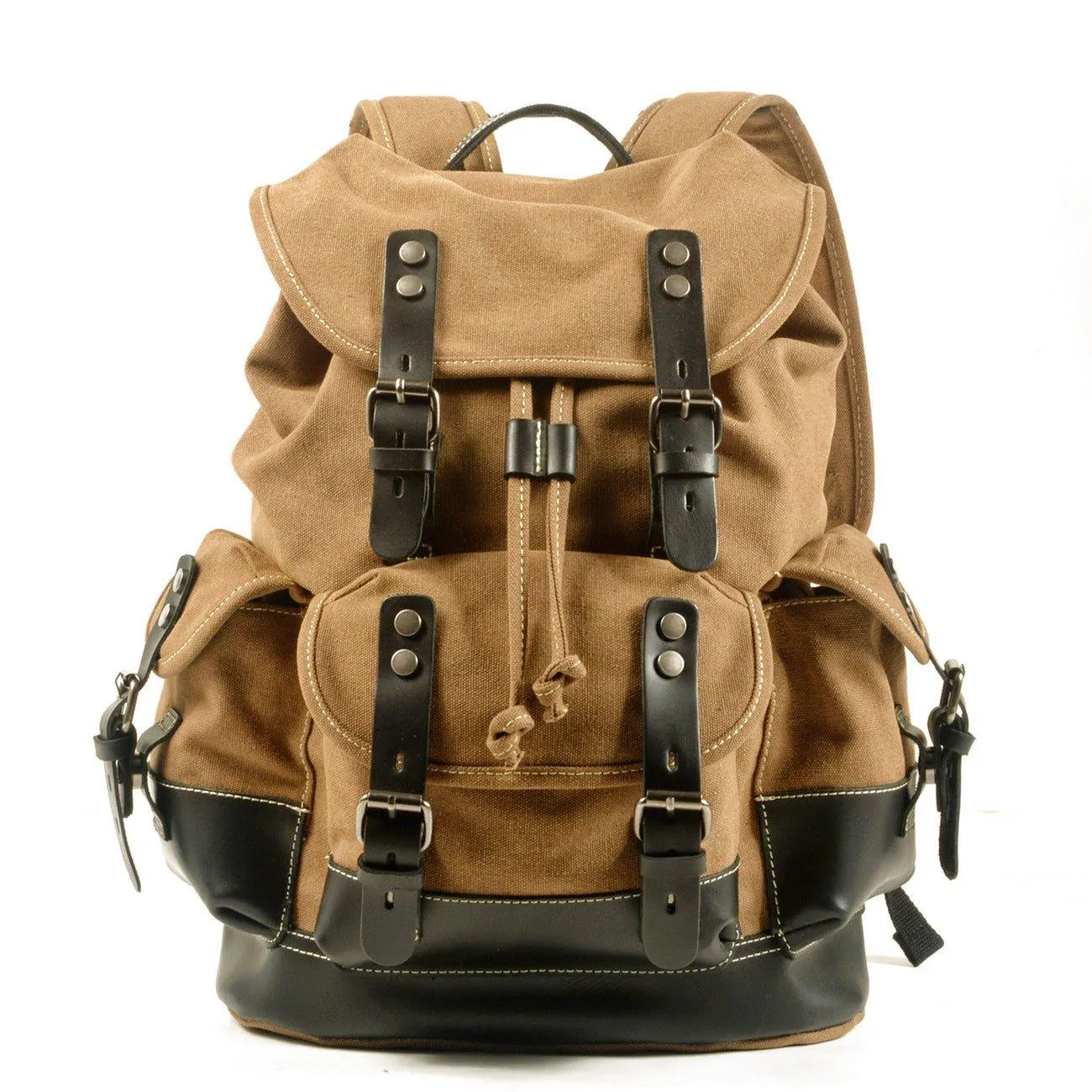 Vintage Waxed Canvas Backpack Waterproof for Men-Coffee