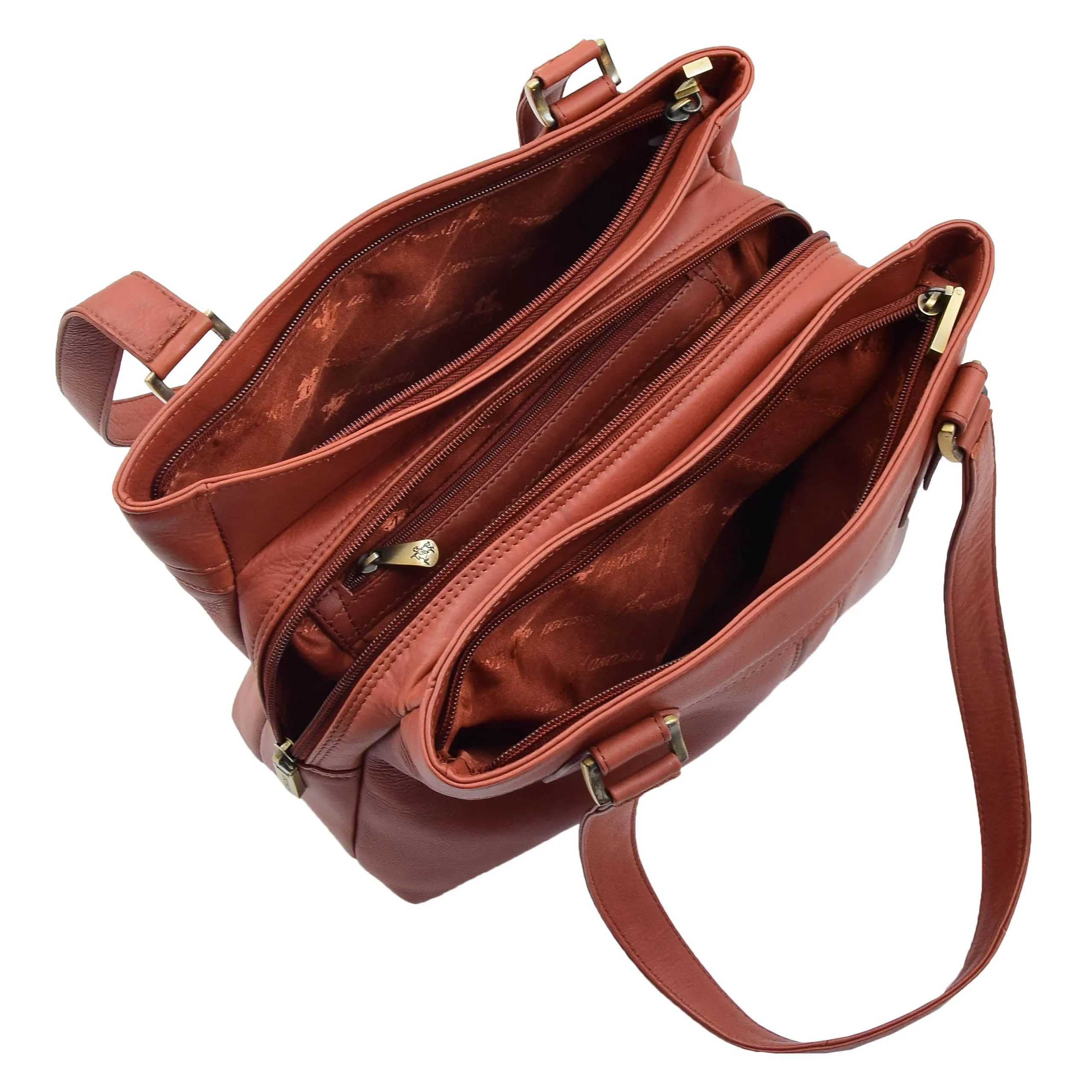Womens Leather Mid Size Shopper Handbag Bellevue Brown