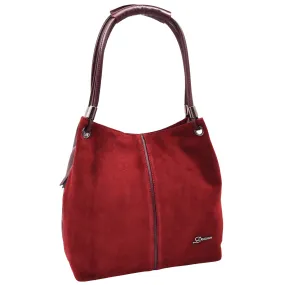 Womens Real Leather Suede Shoulder Hobo Bag Casual Outgoing Handbag A7153 Burgundy