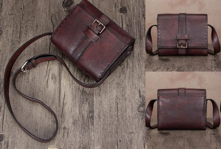 Womens Vintage Leather Side Satchel Bag Purse Crossbody Satchel Purse