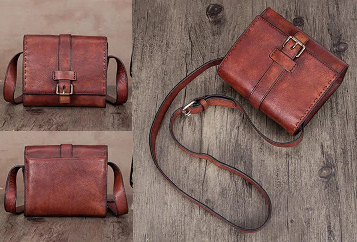 Womens Vintage Leather Side Satchel Bag Purse Crossbody Satchel Purse