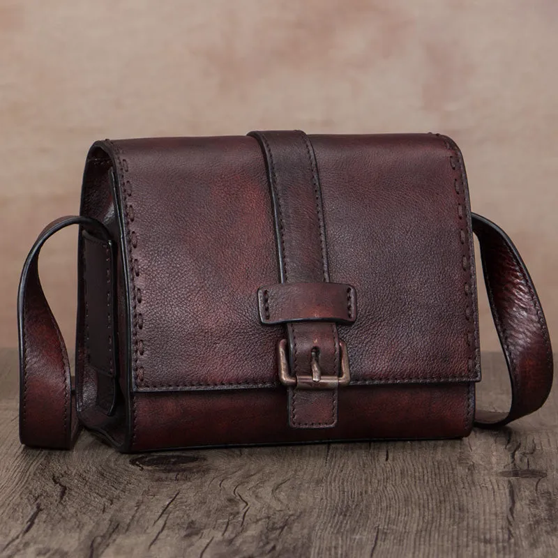 Womens Vintage Leather Side Satchel Bag Purse Crossbody Satchel Purse
