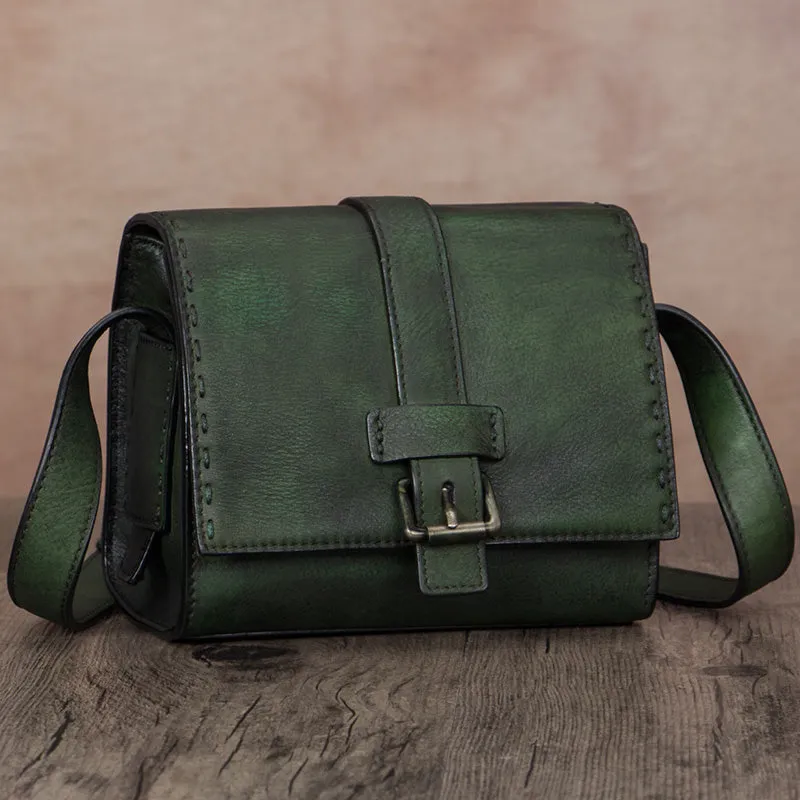 Womens Vintage Leather Side Satchel Bag Purse Crossbody Satchel Purse