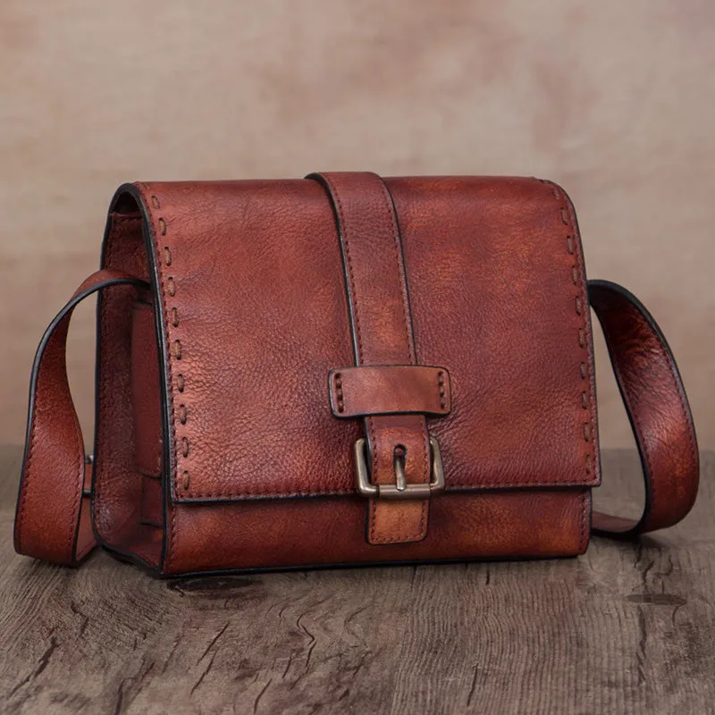 Womens Vintage Leather Side Satchel Bag Purse Crossbody Satchel Purse