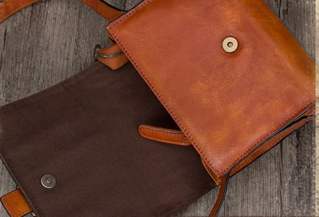 Womens Vintage Leather Side Satchel Bag Purse Crossbody Satchel Purse