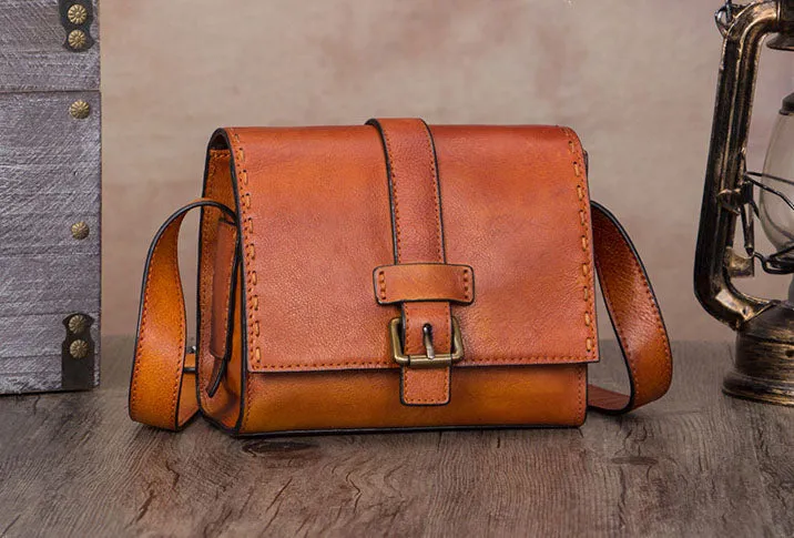 Womens Vintage Leather Side Satchel Bag Purse Crossbody Satchel Purse