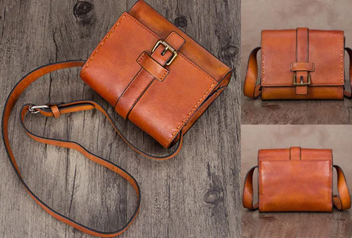 Womens Vintage Leather Side Satchel Bag Purse Crossbody Satchel Purse
