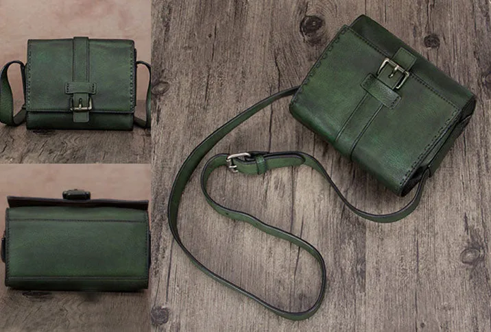 Womens Vintage Leather Side Satchel Bag Purse Crossbody Satchel Purse