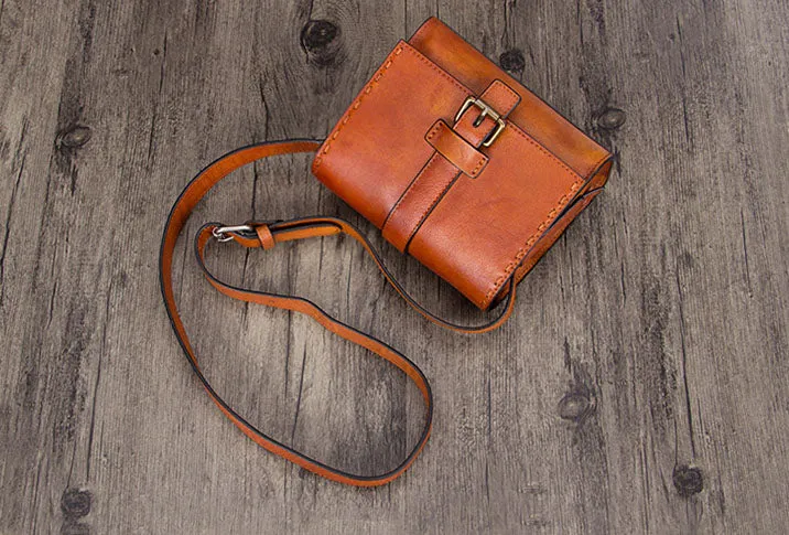 Womens Vintage Leather Side Satchel Bag Purse Crossbody Satchel Purse