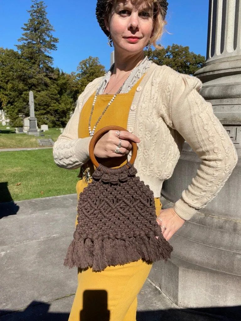 Wooden Handle Macrame Bag/ Boho Macrame Bag/ Macrame Evening Bag/ Boho Clutch Bag/Handbag Wooden Handles/  Summer Boho Handbag