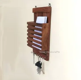 Wooden Sheesham Letter Rack Cum Key Holder 15 x 5 x 25 cm