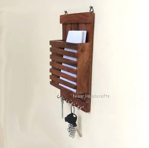 Wooden Sheesham Letter Rack Cum Key Holder 15 x 5 x 25 cm