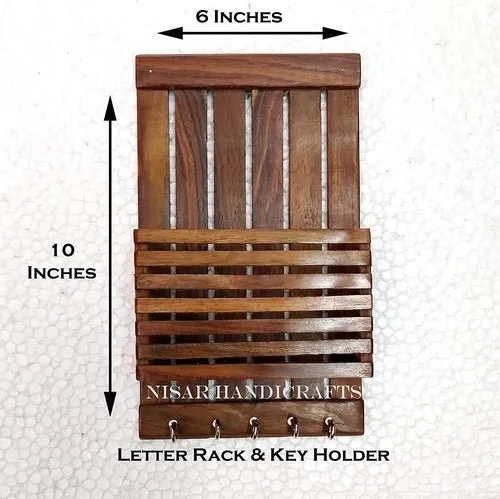 Wooden Sheesham Letter Rack Cum Key Holder 15 x 5 x 25 cm